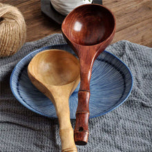 Load image into Gallery viewer, Large Wooden Bamboo Handle Soup Scoops | Brown Asian Spoons - 1 Pc