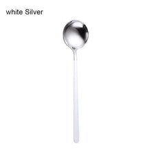 Load image into Gallery viewer, Gold & Silver Korean Asian Soup Spoon | Long Handle Metal Tableware - 1 Pc