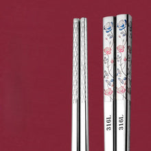 Load image into Gallery viewer, Floral Metal Chopsticks | Chinese Korean Titanium-Plated Stainless Steel - 1 Pc