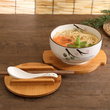 Load image into Gallery viewer, Black Sakura Ramen Bowl Set | Floral Ceramic Japanese with Wooden Lid