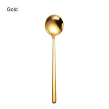 Load image into Gallery viewer, Gold & Silver Korean Asian Soup Spoon | Long Handle Metal Tableware - 1 Pc