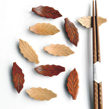 Load image into Gallery viewer, Wooden Leaf Chopstick Rest | Brown Fork Spoon Holder - 1 Pc