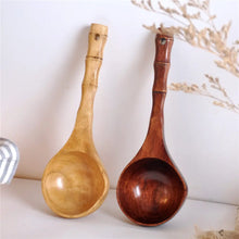 Load image into Gallery viewer, Large Wooden Bamboo Handle Soup Scoops | Brown Asian Spoons - 1 Pc
