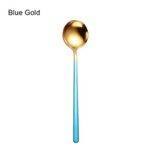 Load image into Gallery viewer, Gold & Silver Korean Asian Soup Spoon | Long Handle Metal Tableware - 1 Pc