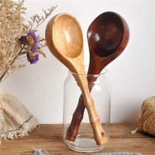 Load image into Gallery viewer, Large Wooden Bamboo Handle Soup Scoops | Brown Asian Spoons - 1 Pc