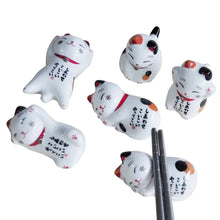 Load image into Gallery viewer, Lucky Cat Chopstick Holder & Rest | Japanese Ceramic Kitty Holder - 5 Pc Set