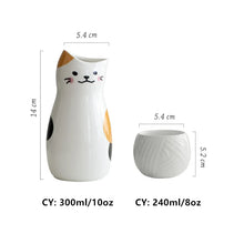 Load image into Gallery viewer, Maneki Neko Ceramic Sake Set | Japanese Lucky Cat Wine Set - 3 Pc