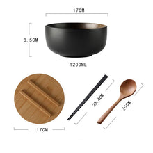 Load image into Gallery viewer, Japanese Wide Ceramic Ramen Bowl | Instant Noodle Bowl With Lid, Spoon, Chopstick Set - 1 Pc