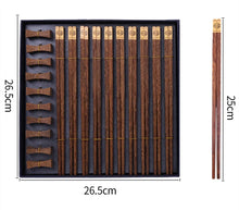 Load image into Gallery viewer, Premium Natural Wood Chinese Chopsticks Gift Box with Holder - 10 Pair Set