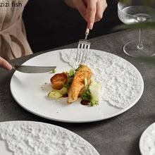 Load image into Gallery viewer, White Round Ceramic Sushi Plates | Japanese Textured Serving Platter - 1 Pc