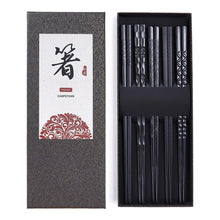 Load image into Gallery viewer, Black Textured Luxury Chopsticks Gift Set | Japanese Fiberglass Fancy Tableware - 5 Pairs