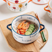 Load image into Gallery viewer, Cute Blue Fish Ceramic Ramen Bowls with Handles and Lid - 1 Pc