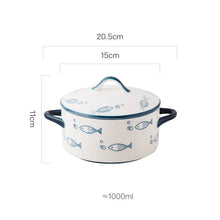 Load image into Gallery viewer, Cute Blue Fish Ceramic Ramen Bowls with Handles and Lid - 1 Pc