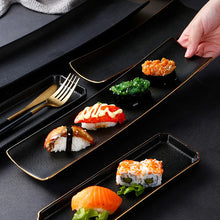 Load image into Gallery viewer, Black Rectangle Sushi Plates | Ceramic Japanese Serving Dish - 1 Pc