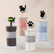 Load image into Gallery viewer, Cute Black Cat Straw Toppers | Silicone Cup Covers - 1 Pc