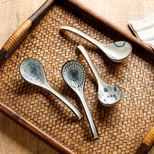 Load image into Gallery viewer, Blue & White Pattern Asian Soup Spoons | Mixed Ceramic 6 Pc Set