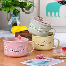 Load image into Gallery viewer, Cute Sakura Ceramic Ramen Bowls with Lid | Small Floral Tableware - 1 Set