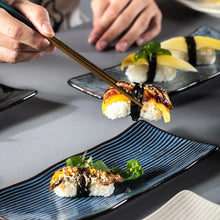 Load image into Gallery viewer, Blue Japanese Rectangular Sushi Plates | Ceramic Sashimi Serving Dish - 1 Pc