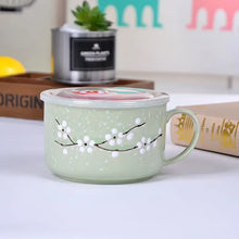 Load image into Gallery viewer, Cute Sakura Ceramic Ramen Bowls with Lid | Small Floral Tableware - 1 Set