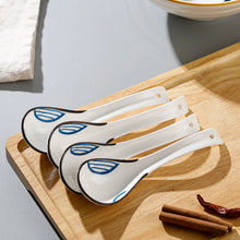 Load image into Gallery viewer, Leaf Petal Ceramic Asian Soup Spoons | White Cutlery - 4 Pc Set