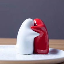 Load image into Gallery viewer, Black & White Ghost Salt and Pepper Shakers | Ceramic Halloween Seasoning - 2 Pc Set