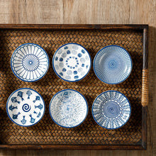Load image into Gallery viewer, Mini Ceramic Soy Sauce Dish | Blue & White Dipping Bowls - 6 Pc Set