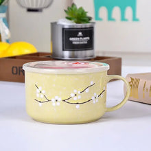 Load image into Gallery viewer, Cute Sakura Ceramic Ramen Bowls with Lid | Small Floral Tableware - 1 Set