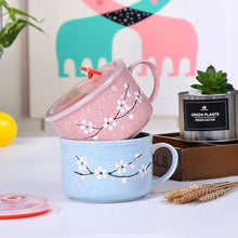 Load image into Gallery viewer, Cute Sakura Ceramic Ramen Bowls with Lid | Small Floral Tableware - 1 Set