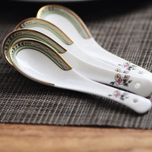 Load image into Gallery viewer, Bone China Floral Asian Soup Spoons | Chinese Cutlery - 4 Pc Set