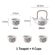 Load image into Gallery viewer, Lucky Cat Teapot with 4 Tea Cups | Ceramic  Japanese Chinese Maneki Neko Set
