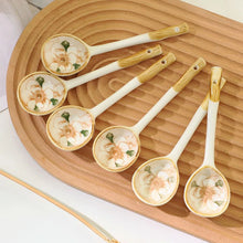 Load image into Gallery viewer, Beige Rose Vintage Ceramic Soup Spoon | Asian Cutlery - 1 Pc