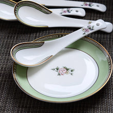 Load image into Gallery viewer, Bone China Floral Asian Soup Spoons | Chinese Cutlery - 4 Pc Set