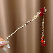Load image into Gallery viewer, Dark Rose Hair Pin | Chinese Red Wood Hair Sticks - 1 Pc