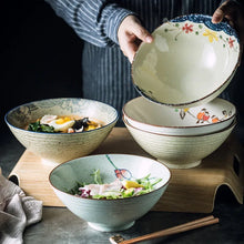 Load image into Gallery viewer, Retro Textured Floral Ramen Bowls | Ceramic Japanese Tableware - 1 Pc