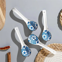 Load image into Gallery viewer, White & Blue Floral Ceramic Asian Soup Spoons Cutlery - 4 Pc Set