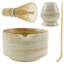 Load image into Gallery viewer, Beige Swirl Ceramic Matcha Tea Bowl | Japanese Whisk Holder Scoop - 4 Pc Set