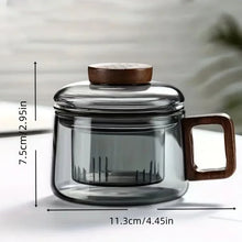 Load image into Gallery viewer, Glass Tea Infuser Cup with Filter & Wood Handle | Heat Resistant Mug