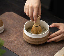 Load image into Gallery viewer, Brown White Stripe Ceramic Matcha Bowl | Matte Japanese Chawan - 1 Pc