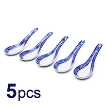 Load image into Gallery viewer, Traditional China Asian Soup Spoons | Blue & White Chinese Porcelain - 5 PC Set