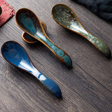 Load image into Gallery viewer, Rustic Japanese Ceramic Soup Spoons | Asian Cutlery Utensils - 1 Pc