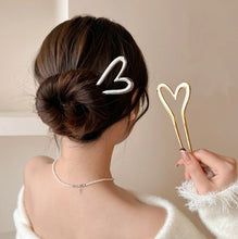 Load image into Gallery viewer, Gold & Silver Korean Heart Hair Sticks | Metal Hairstyle Pin - 1 Pc