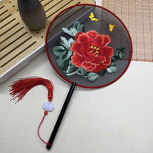 Load image into Gallery viewer, Red Flower Silk Chinese Embroidered Fan| Lunar New Year Gifts - 1 Pc