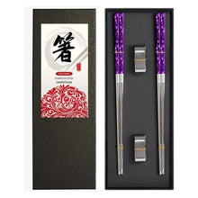 Load image into Gallery viewer, Blue Purple Metal Luxury Chopsticks Set | Korean Stainless Steel - 5 Pair