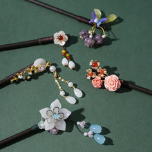 Load image into Gallery viewer, Chinese Ornament Hair Sticks with Hanging Tassel | Floral and Crystal Inspired Hair Pins