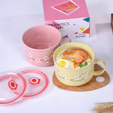 Load image into Gallery viewer, Cute Sakura Ceramic Ramen Bowls with Lid | Small Floral Tableware - 1 Set