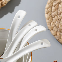 Load image into Gallery viewer, Shibori Inspired Ceramic Asian Soup Spoons | White Cutlery - 4 Pc Set