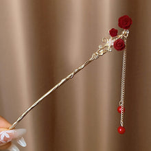 Load image into Gallery viewer, Dark Rose Hair Pin | Chinese Red Wood Hair Sticks - 1 Pc