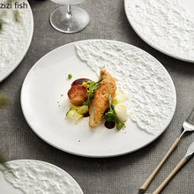 Load image into Gallery viewer, White Round Ceramic Sushi Plates | Japanese Textured Serving Platter - 1 Pc