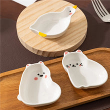 Load image into Gallery viewer, Cute Animal Soy Sauce Bowl Set | White Asian Dipping Bowls - 4 Pc