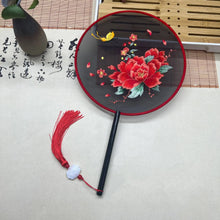 Load image into Gallery viewer, Red Flower Silk Chinese Embroidered Fan| Lunar New Year Gifts - 1 Pc